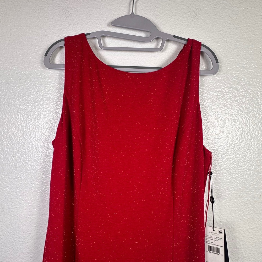 Adrianna Papell Metallic Knit Cowl Back Gown True Red Womens 14 NWT - Picture 6 of 9